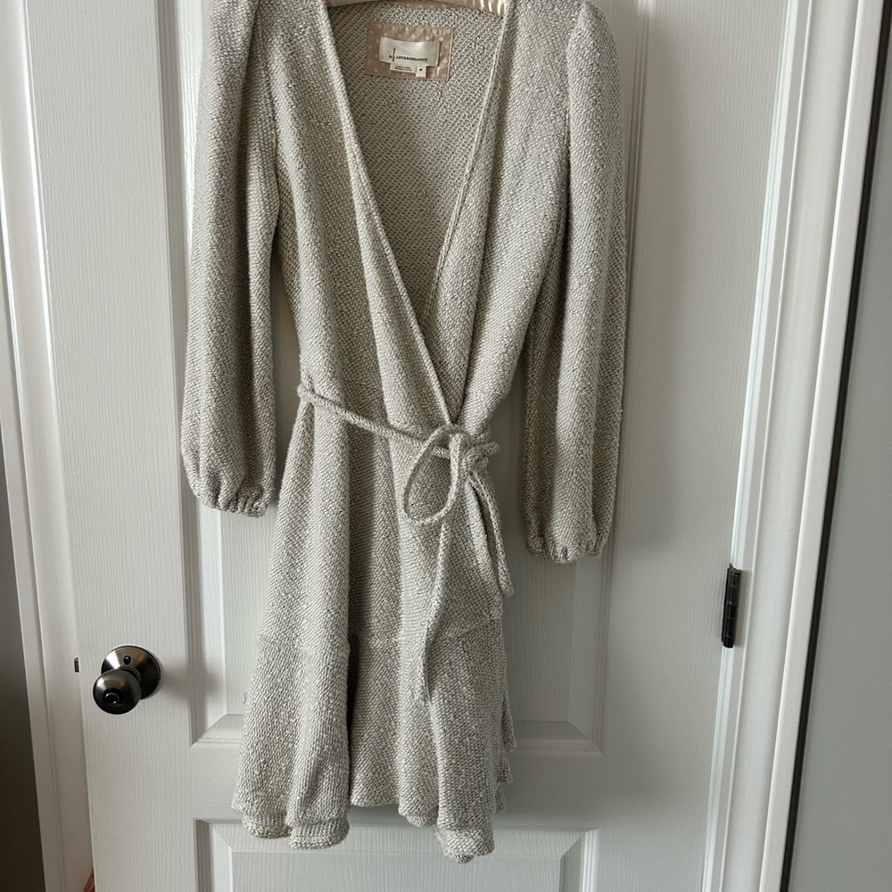 Anthropologie Cream and Gray Knit Sweater